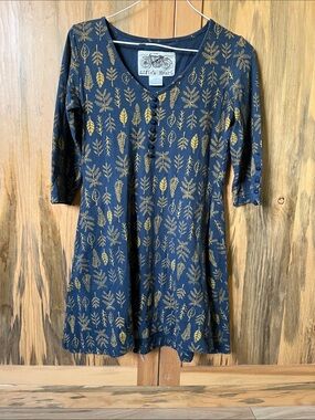 Effie's Heart Navy Dress with Mustard Leaf Print